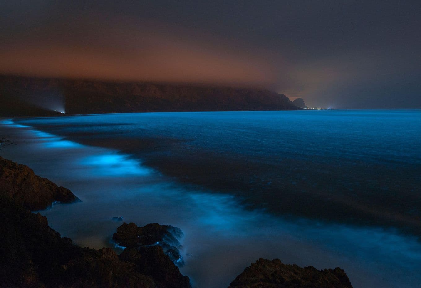 A glowing Mosquito Bay in Vieques, Puerto Rico, known for its bioluminescence