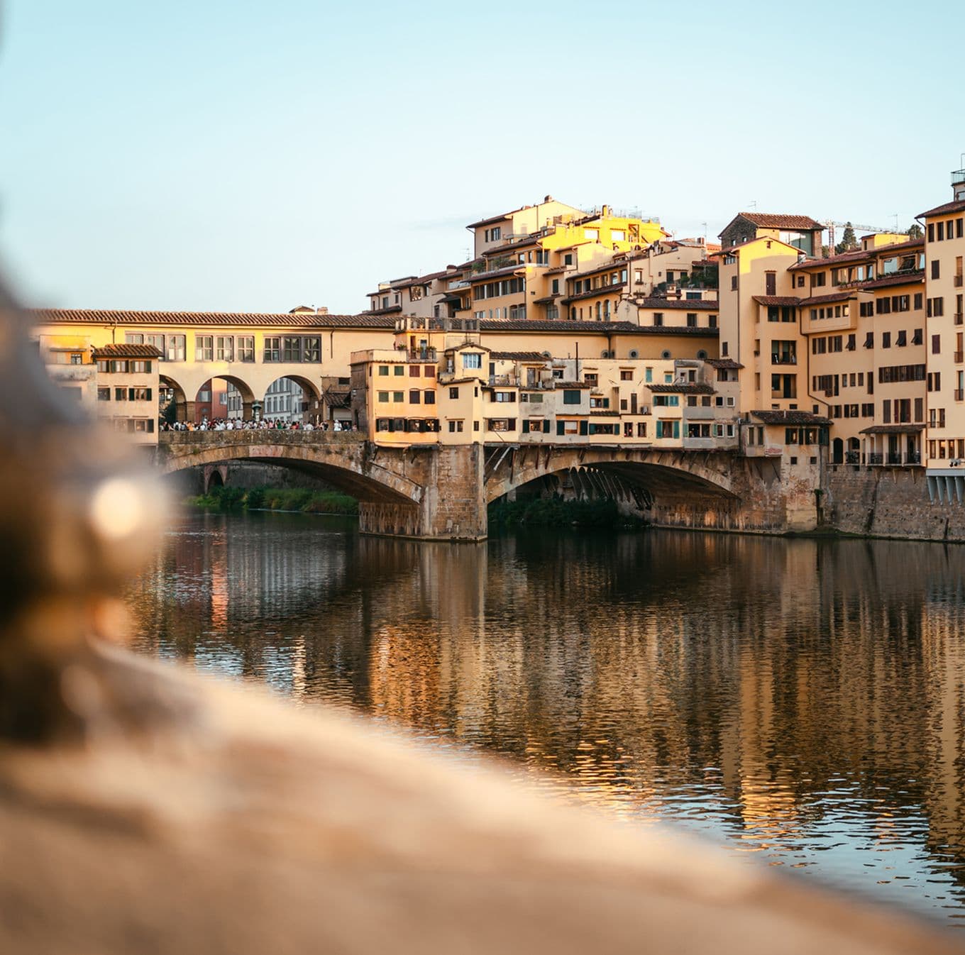 The Ponte Vecchio medieval stone arch bridge in Florence, Italy