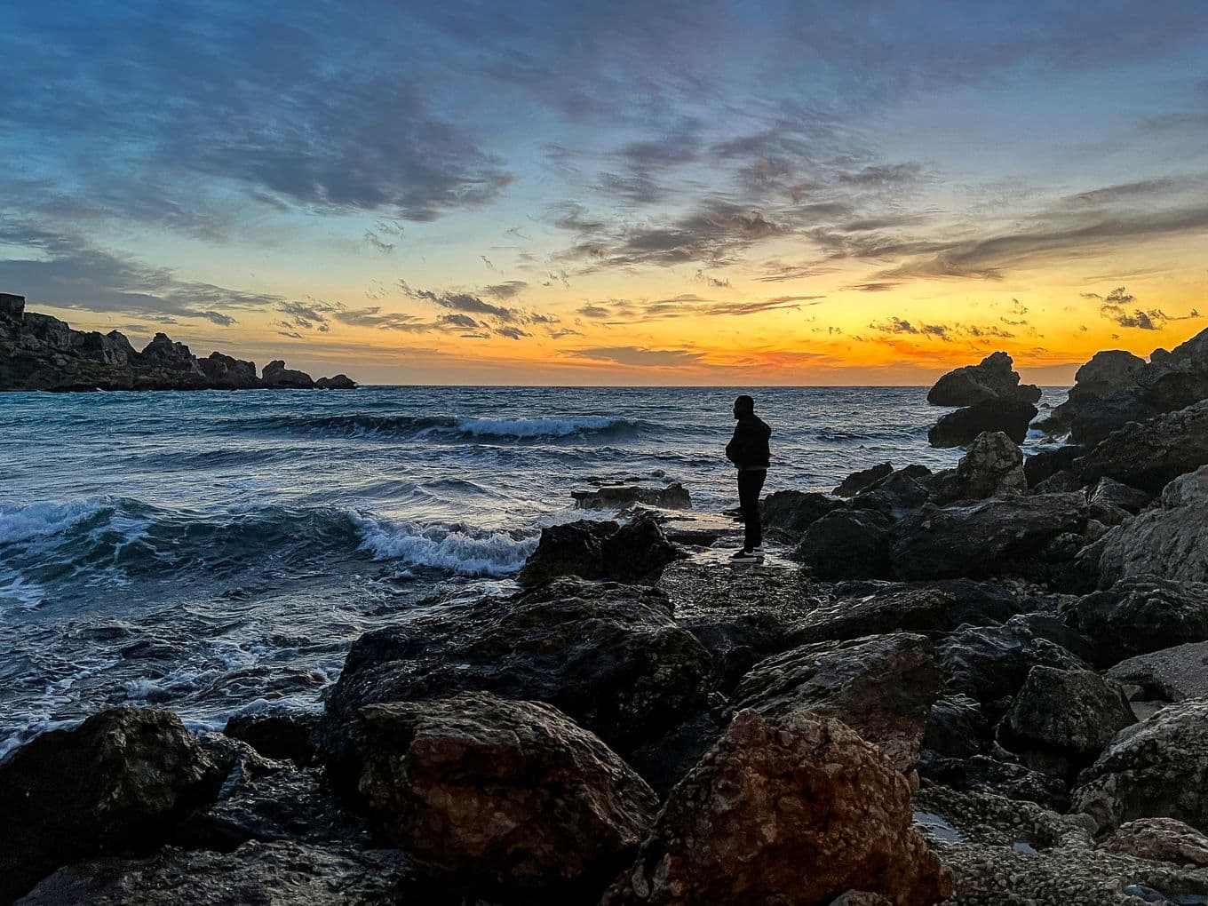 A rocky coastline in Malta at Golden Hour